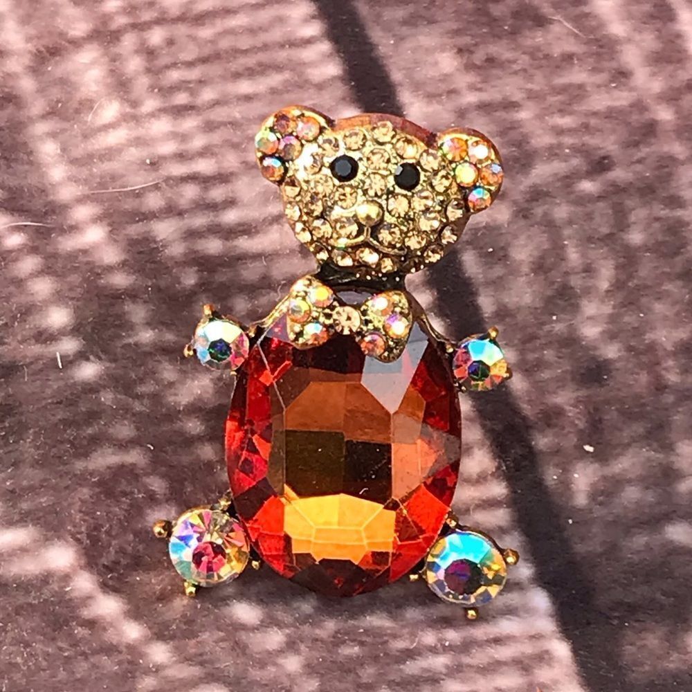 Crystal Brown Teddy Bear Brooch‎